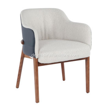 Weißer und blau minimalistischer Holzarmlehnengraben einzelner Stuhl